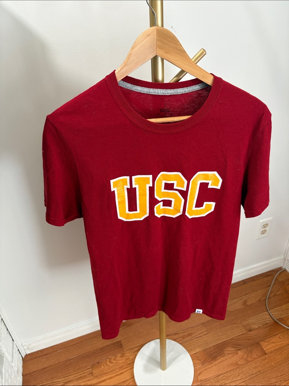 Russell Athletic USC Maroon Short Sleeve Tee with Gold Lettering